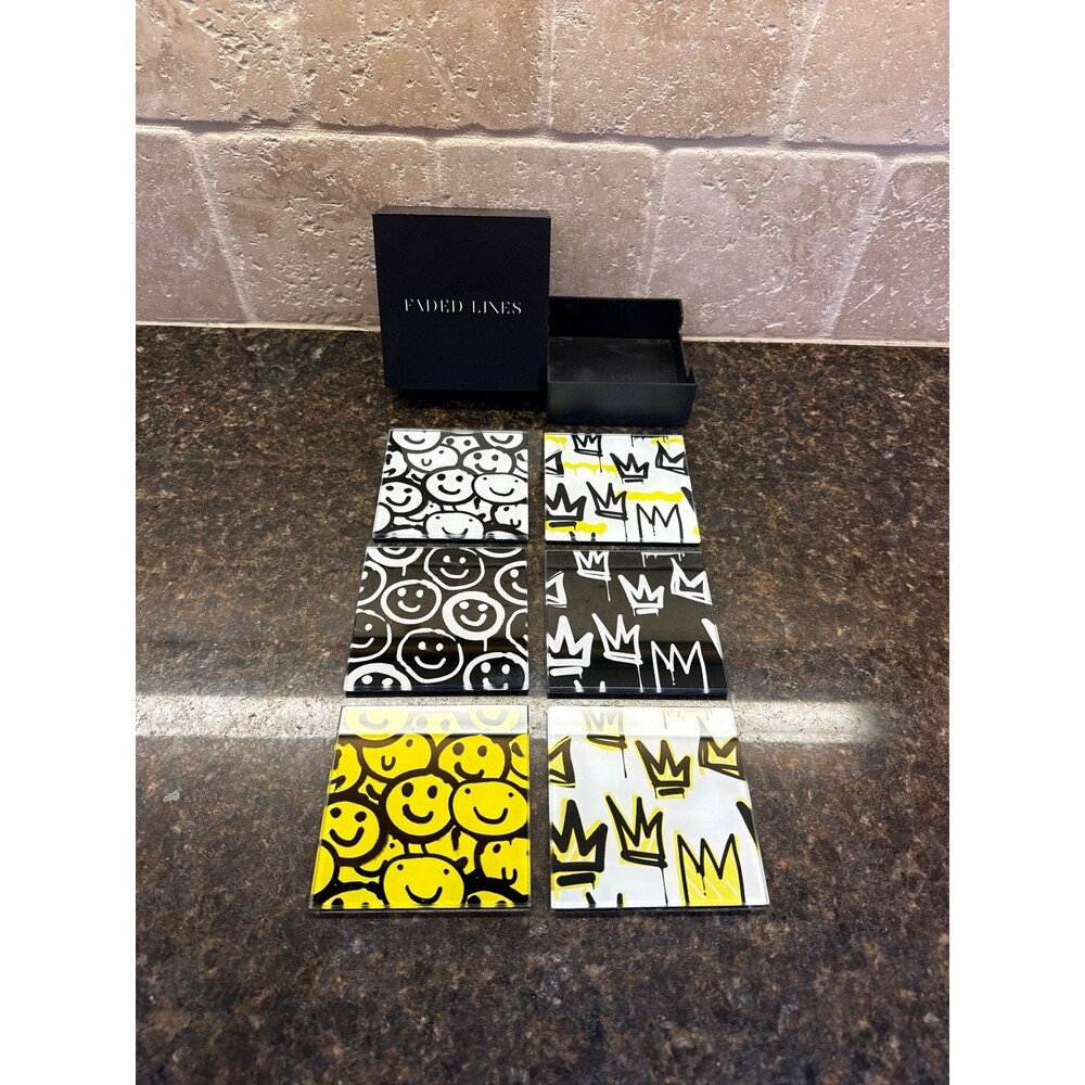 Faded Lines Graffiti Style Glass Coaster Set (6) New - Picture 3 of 5
